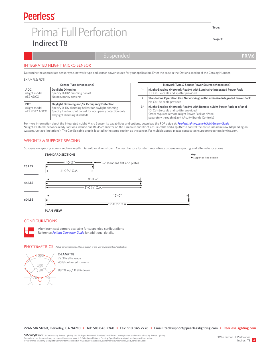 Prima full perforation, Indirect t8, Suspended | Prm6 | Peerless Lighting PRM6 - T8 User Manual | Page 2 / 2