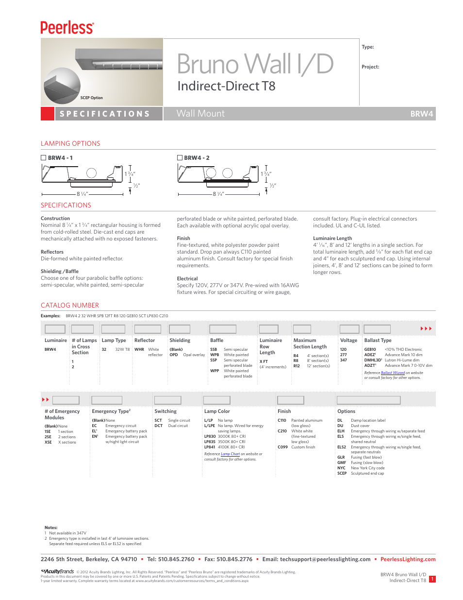 Peerless Lighting BRW4 - T8 User Manual | 2 pages