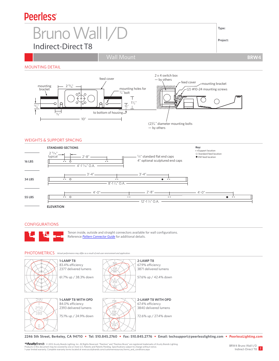 Bruno wall i/d, Indirect-direct t8, Wall mount | Brw4 | Peerless Lighting BRW4 - T8 User Manual | Page 2 / 2