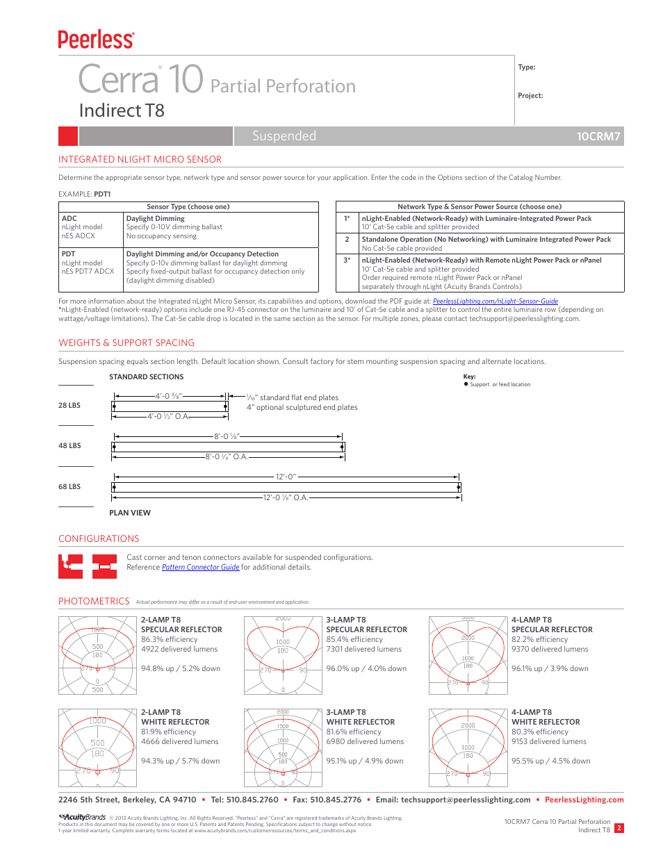 Cerra 10, Partial perforation indirect t8, Suspended | 10crm7 | Peerless Lighting 10CRM7 - T8 User Manual | Page 2 / 2