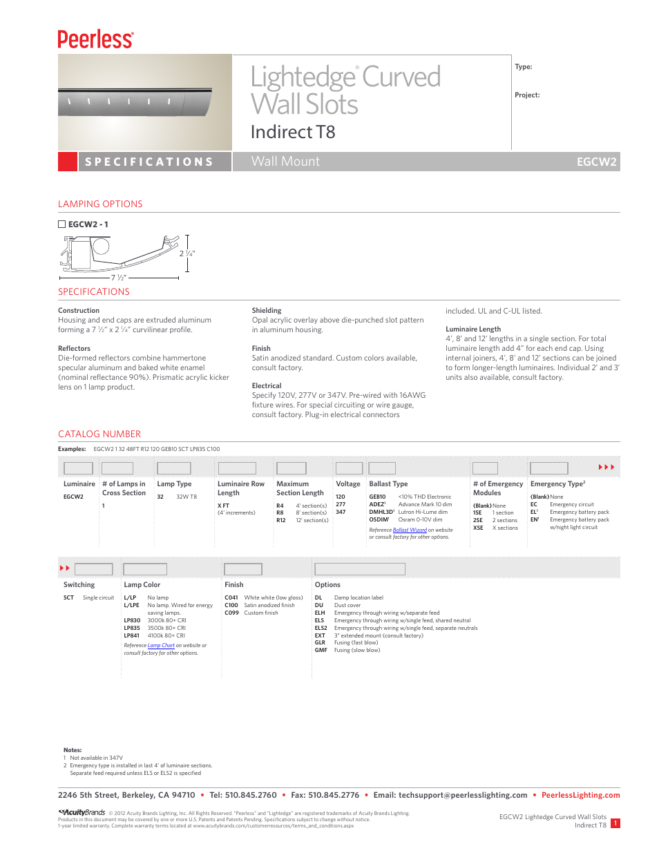 Peerless Lighting EGCW2 - T8 User Manual | 2 pages