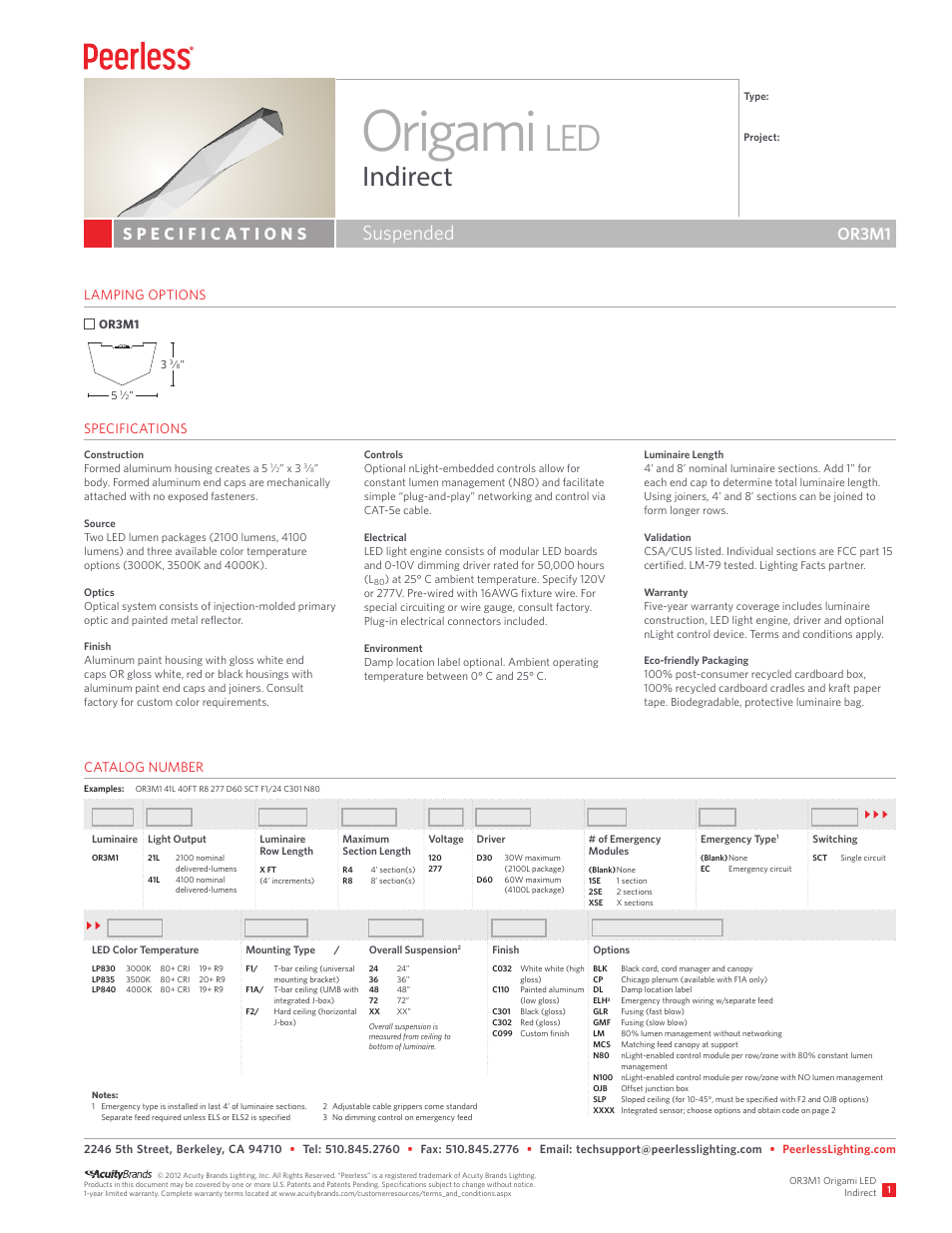 Peerless Lighting OR3M1 - LED User Manual | 4 pages