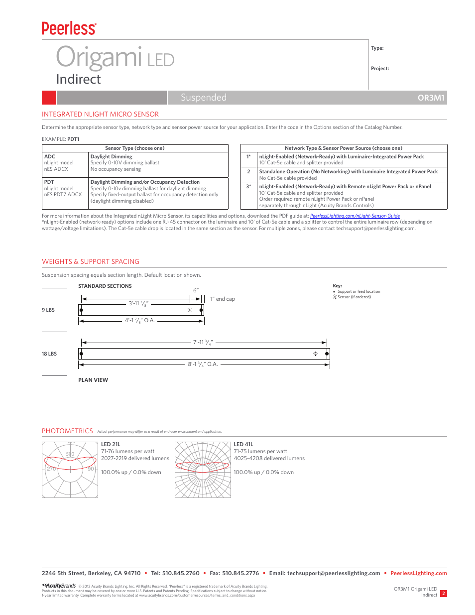 Origami, Indirect, Suspended | Or3m1 | Peerless Lighting OR3M1 - LED User Manual | Page 2 / 4