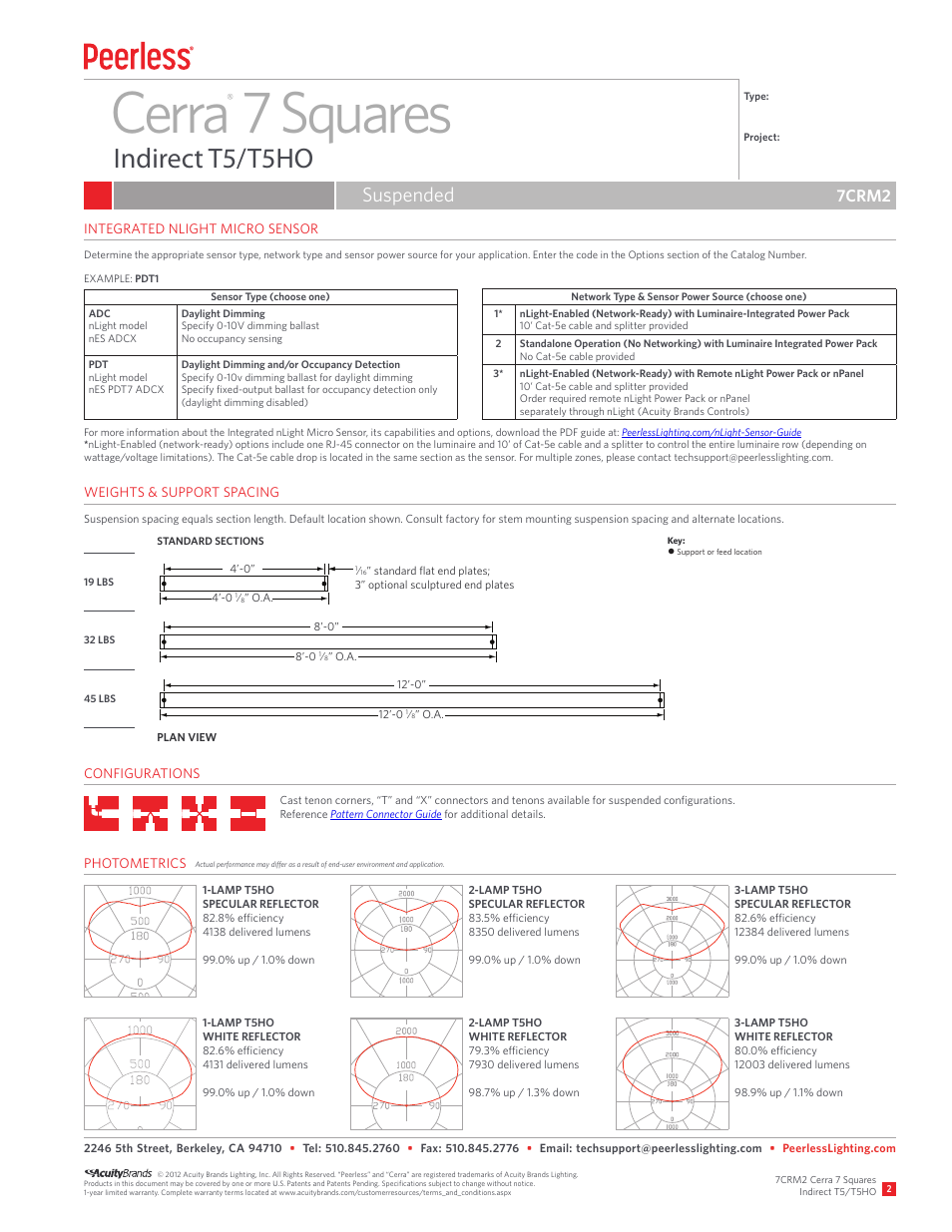 Cerra 7 squares, Indirect t5/t5ho, Suspended | 7crm2 | Peerless Lighting 7CRM2 - T5_T5HO User Manual | Page 2 / 2