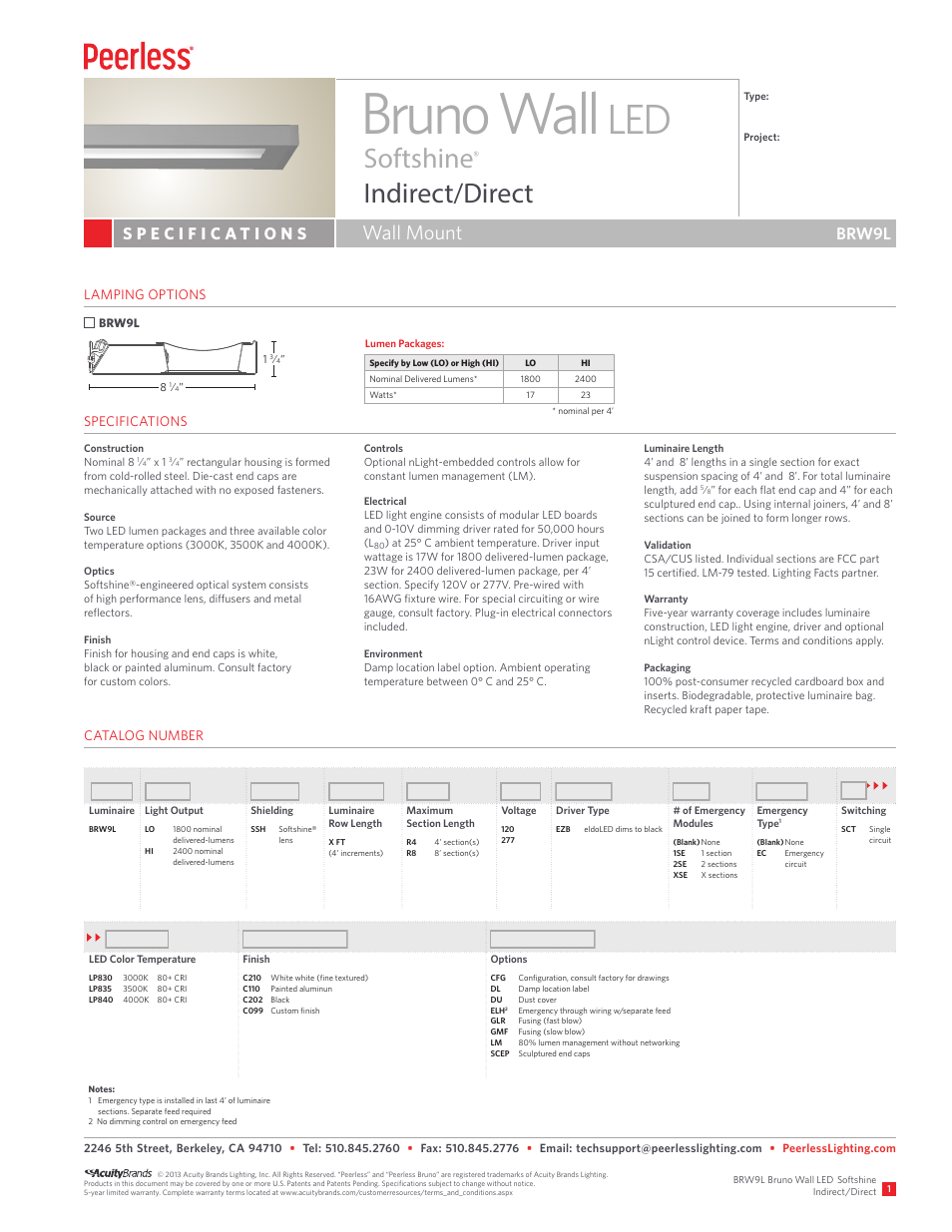 Peerless Lighting BRW9L - LED User Manual | 3 pages