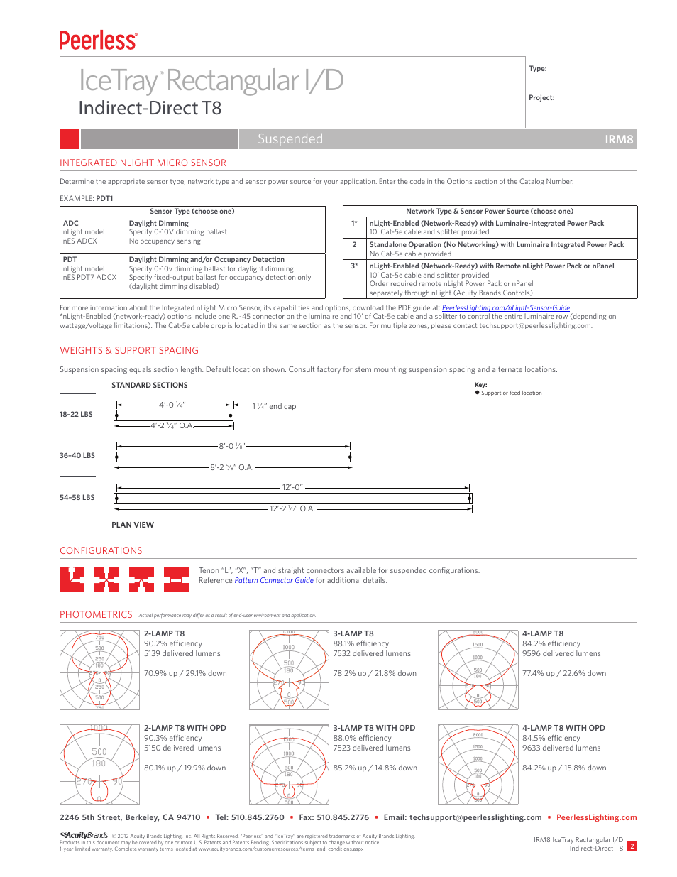 Icetray rectangular i/d, Indirect-direct t8, Suspended | Irm8 | Peerless Lighting IRM8 - T8 User Manual | Page 2 / 3