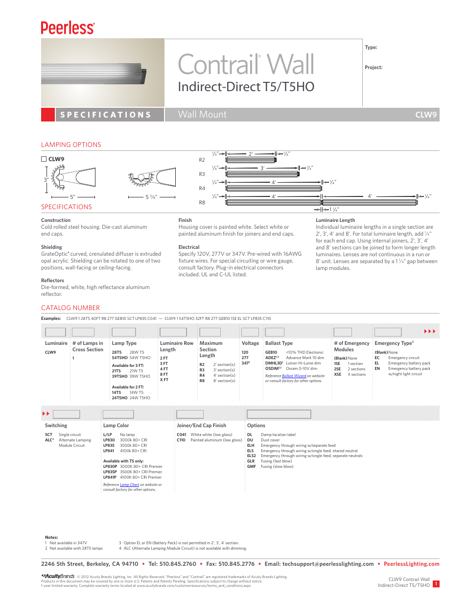 Peerless Lighting CLW9 - T5_T5HO User Manual | 2 pages