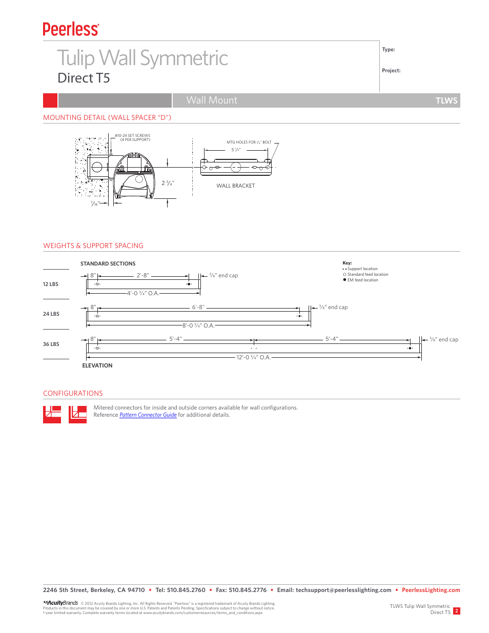 Tulip wall symmetric, Direct t5, Wall mount | Tlws | Peerless Lighting TLWS - T5 User Manual | Page 2 / 2