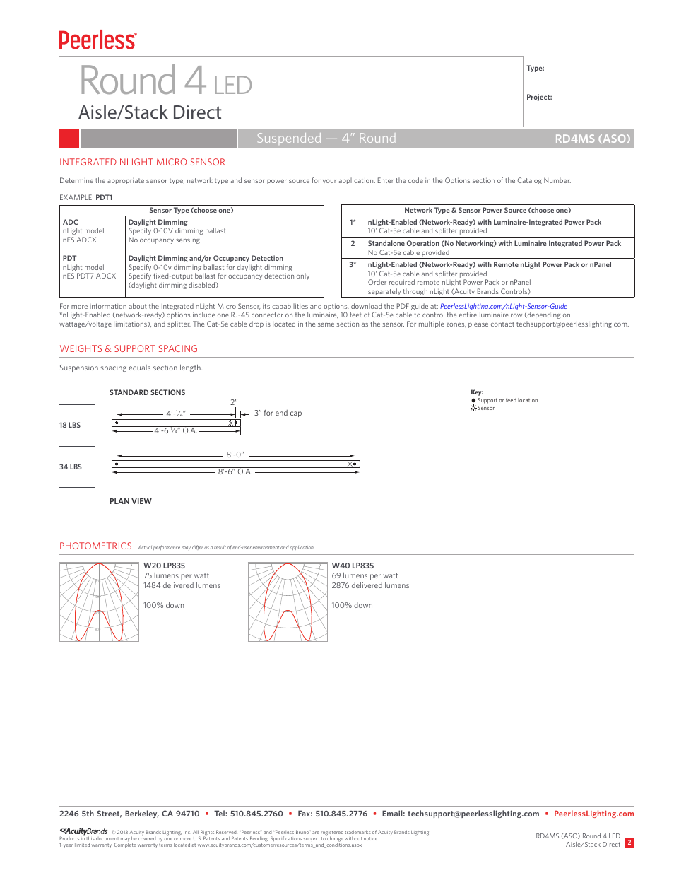 Round 4, Aisle/stack direct, Suspended — 4” round | Rd4ms (aso) | Peerless Lighting RD4MS ASO - LED User Manual | Page 2 / 3