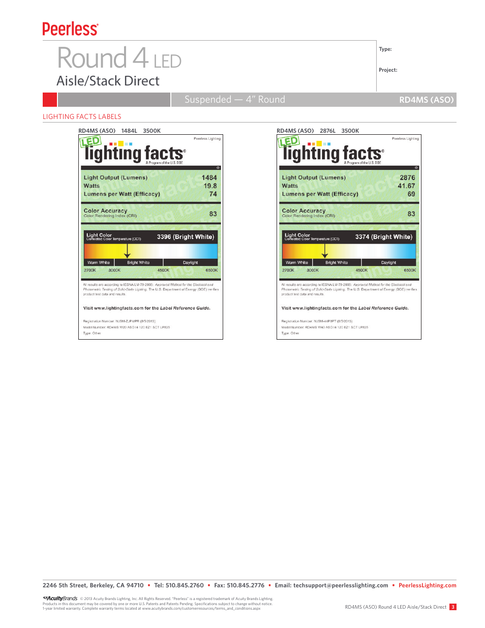 Round 4, Aisle/stack direct, Suspended — 4” round | Peerless Lighting RD4MS ASO - LED User Manual | Page 3 / 3