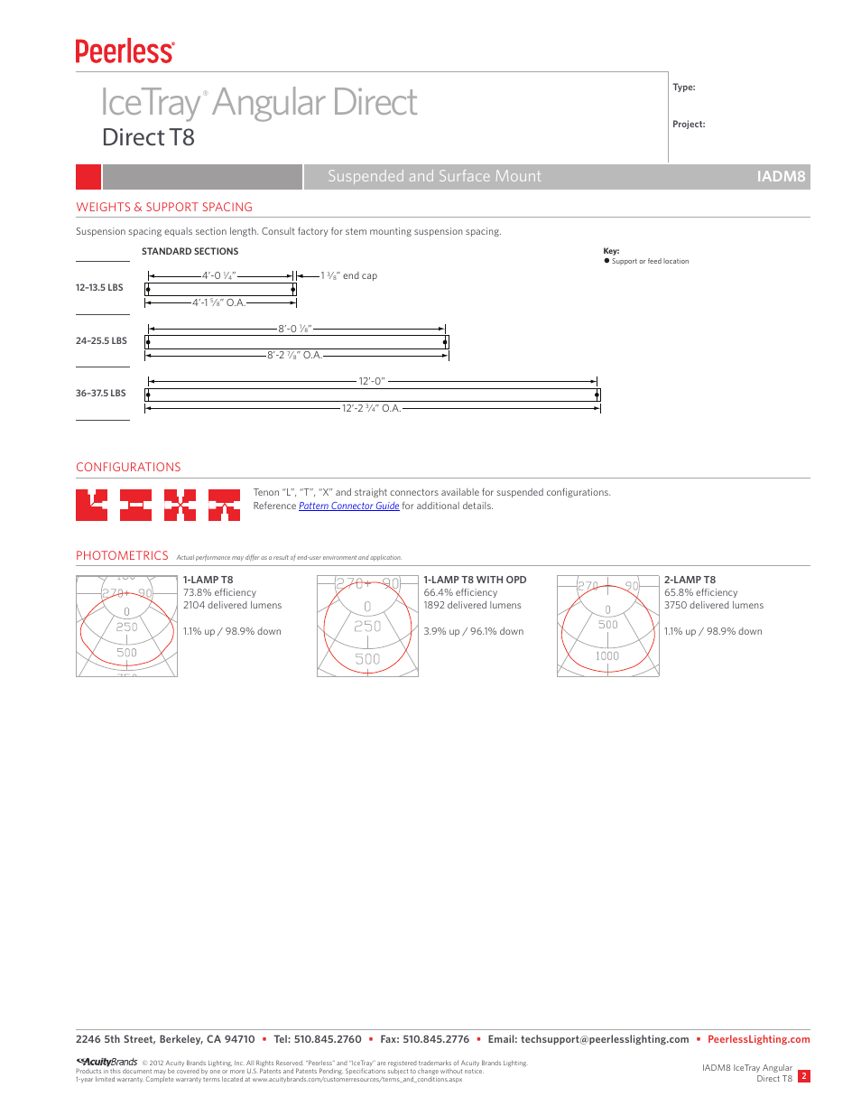 Icetray angular direct, Direct t8, Suspended and surface mount | Iadm8 | Peerless Lighting IADM8 - T8 User Manual | Page 2 / 2