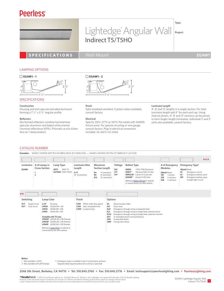 Peerless Lighting EGAW1 - T5_T5HO User Manual | 2 pages