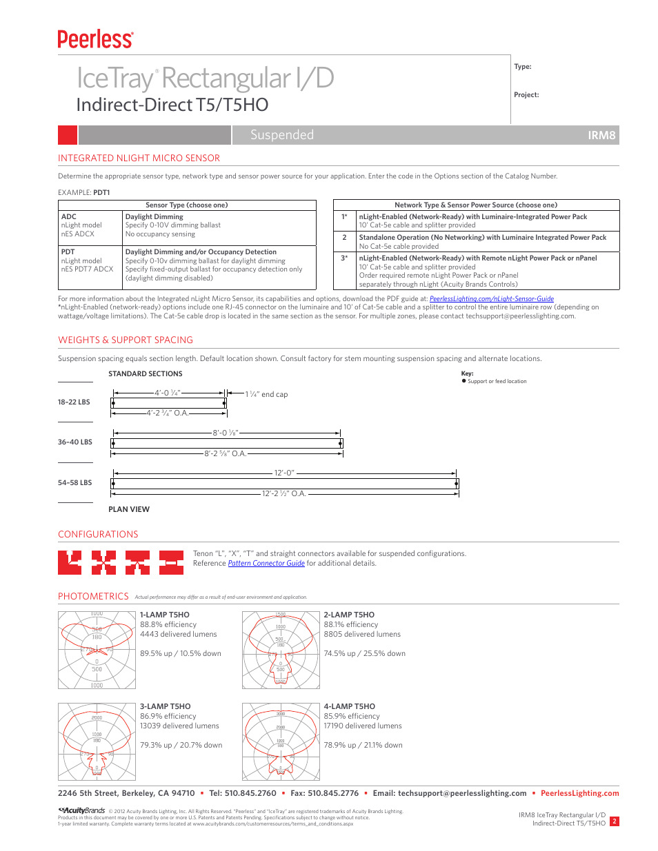 Icetray rectangular i/d, Indirect-direct t5/t5ho, Suspended | Irm8 | Peerless Lighting IRM8 - T5_T5HO User Manual | Page 2 / 3