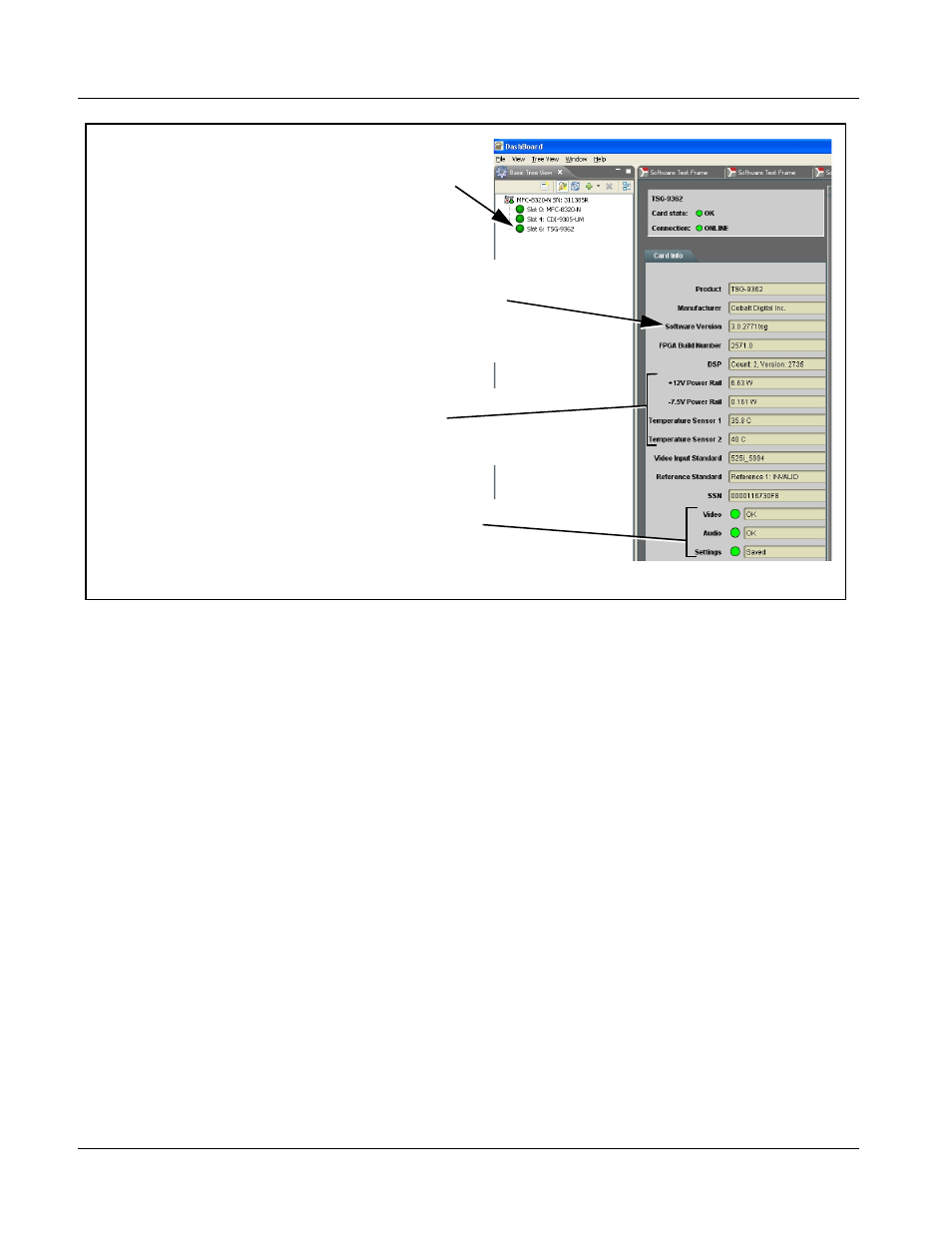 Checking 9362 card information | Cobalt Digital COMPASS 9362 HD_SD-SDI Test Signal Generator User Manual | Page 32 / 54