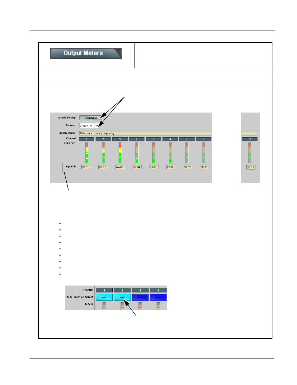 Output meters, Output meters -11, Operating instructions | 9374-series function submenu list and descriptions | Cobalt Digital COMPASS 9374-EMDE Quad-Stream SDI – AES – MADI Embedder_De-embedder User Manual | Page 43 / 70