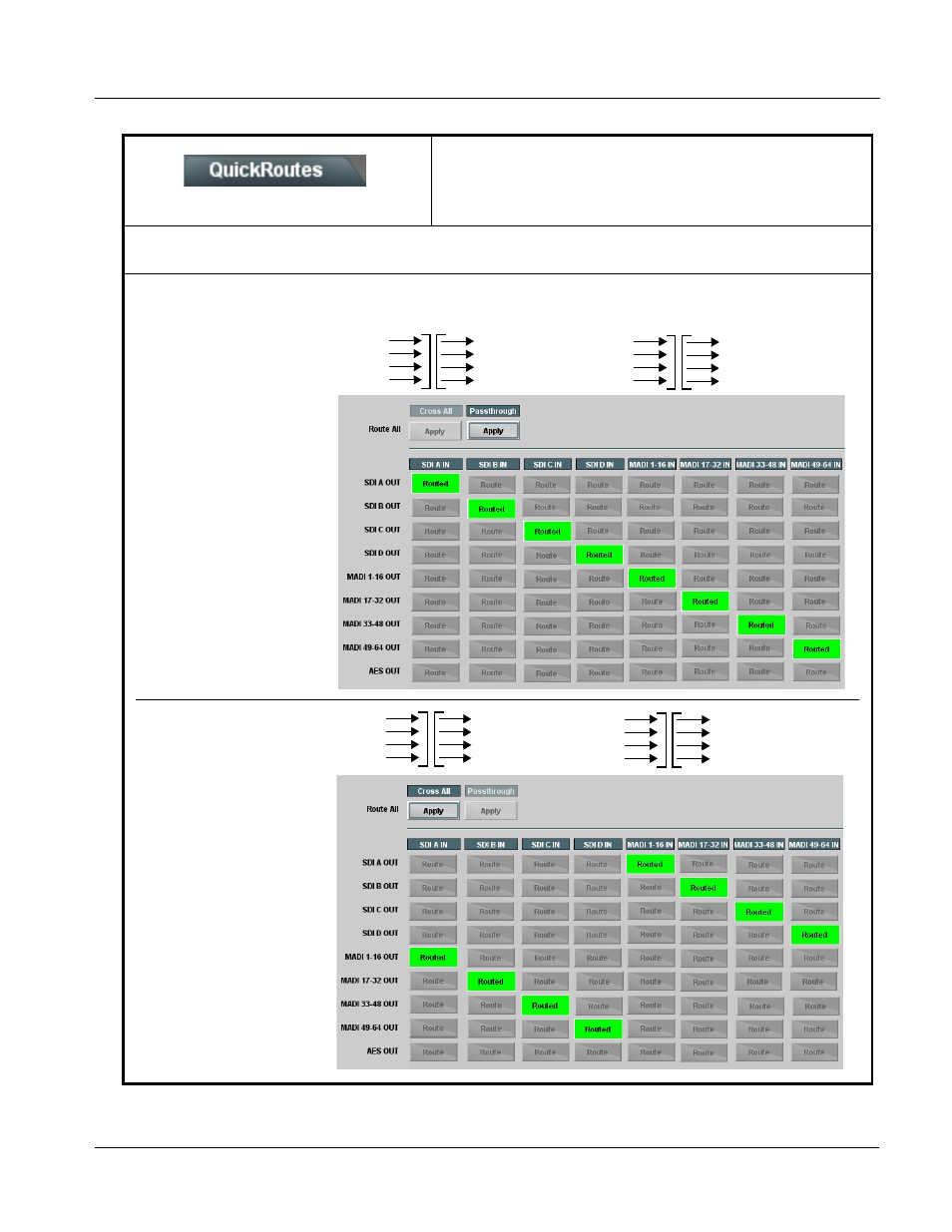 Crosspoint quickroute, Crosspoint quickroute -15, Operating instructions | 9374-series function submenu list and descriptions | Cobalt Digital COMPASS 9374-EMDE Quad-Stream SDI – AES – MADI Embedder_De-embedder User Manual | Page 47 / 70