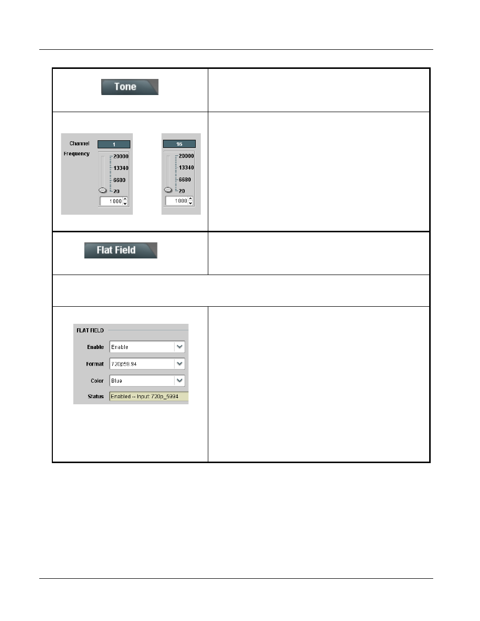 Tone generators, Flat field generators, Tone generators -16 flat field generators -16 | 9374-series function submenu list and descriptions | Cobalt Digital COMPASS 9374-EMDE Quad-Stream SDI – AES – MADI Embedder_De-embedder User Manual | Page 48 / 70
