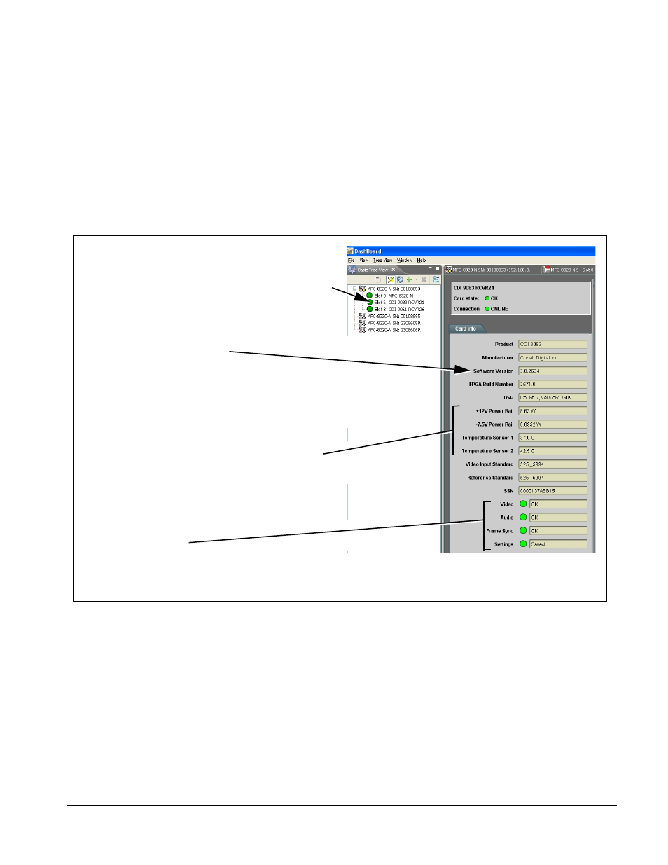 Checking 9083 card information, Checking 9083 card information -7, Checking 9083 card information (p. 3-7) | Operating instructions | Cobalt Digital COMPASS 9083 HD_SD Frame Sync User Manual | Page 49 / 106