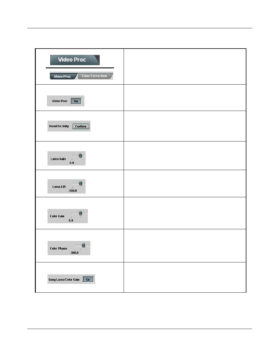 Video proc/color correction, Video proc/color correction -11, Operating instructions | 9931-emde function submenu list and descriptions | Cobalt Digital FUSION 3G 9931-EMDE 3G_HD_SD-SDI Embedder_De-Embedder User Manual | Page 63 / 124