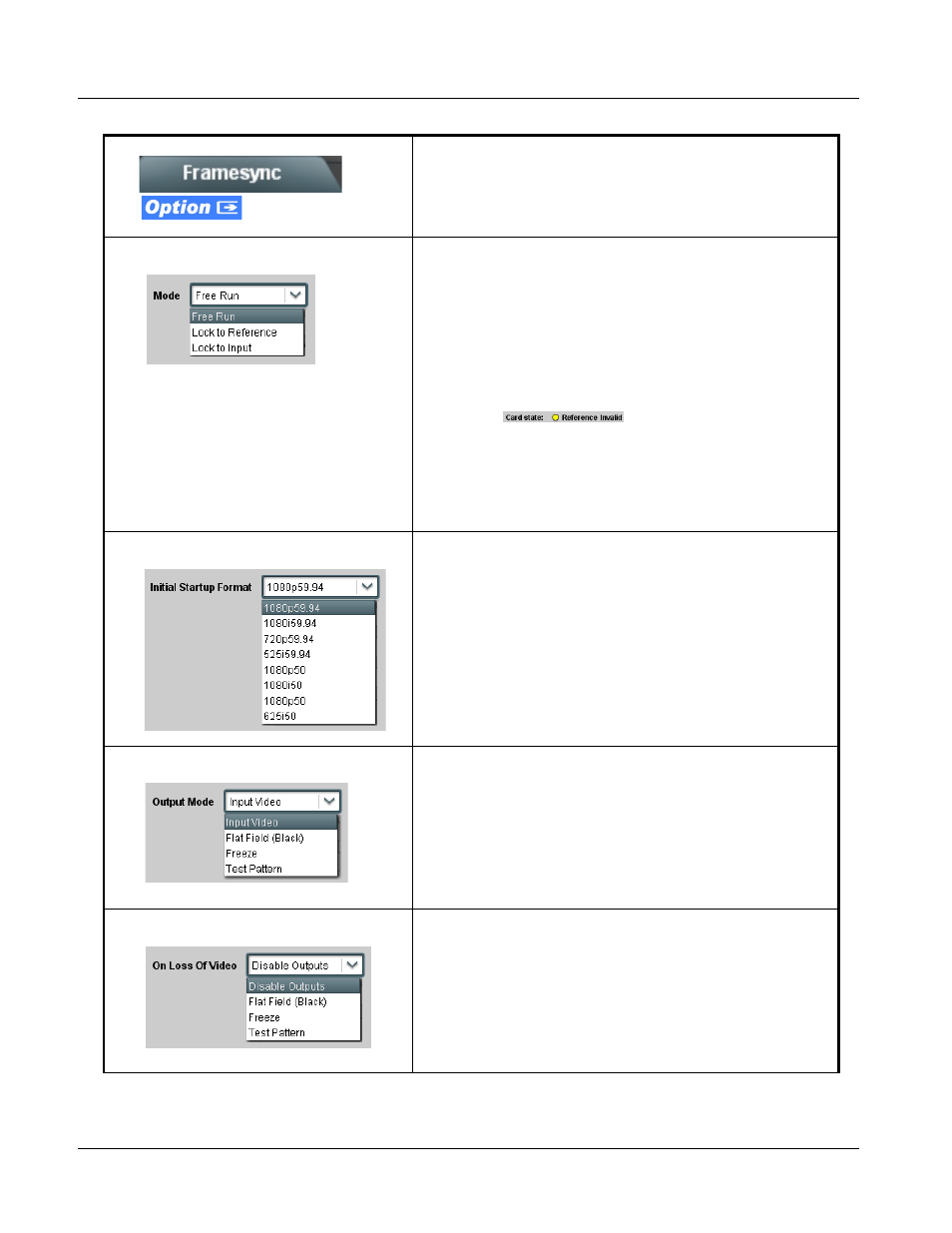 Framesync, Framesync -20, 9931-emde function submenu list and descriptions | Cobalt Digital FUSION 3G 9931-EMDE 3G_HD_SD-SDI Embedder_De-Embedder User Manual | Page 72 / 124