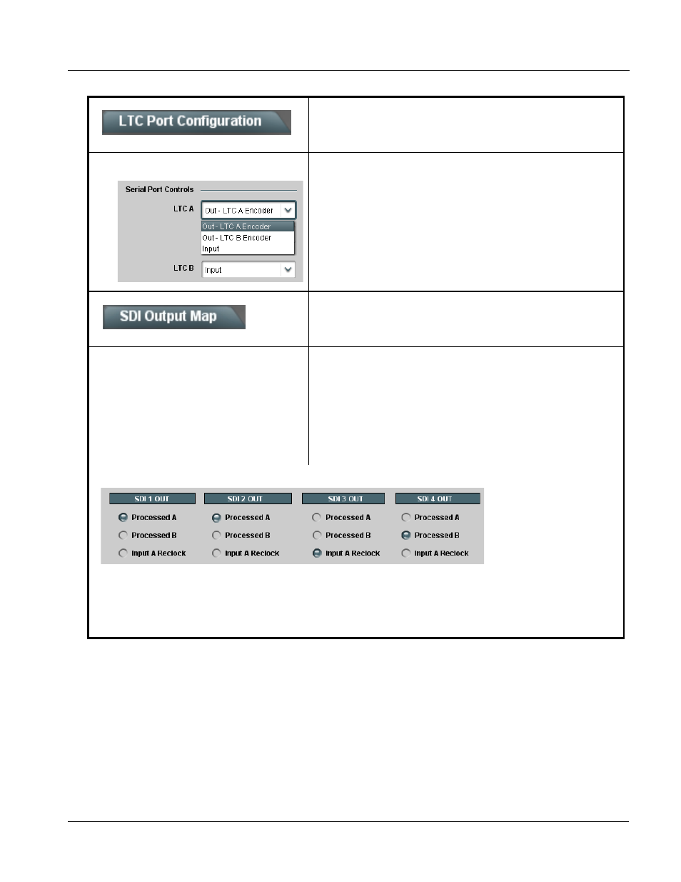 Ltc port configuration controls, Video output crosspoint control, Operating instructions | 9392 function submenu list and descriptions | Cobalt Digital COMPASS 9392 3G_HD_SD-SDI Dual-Channel Timecode Burn-In Inserter User Manual | Page 41 / 50