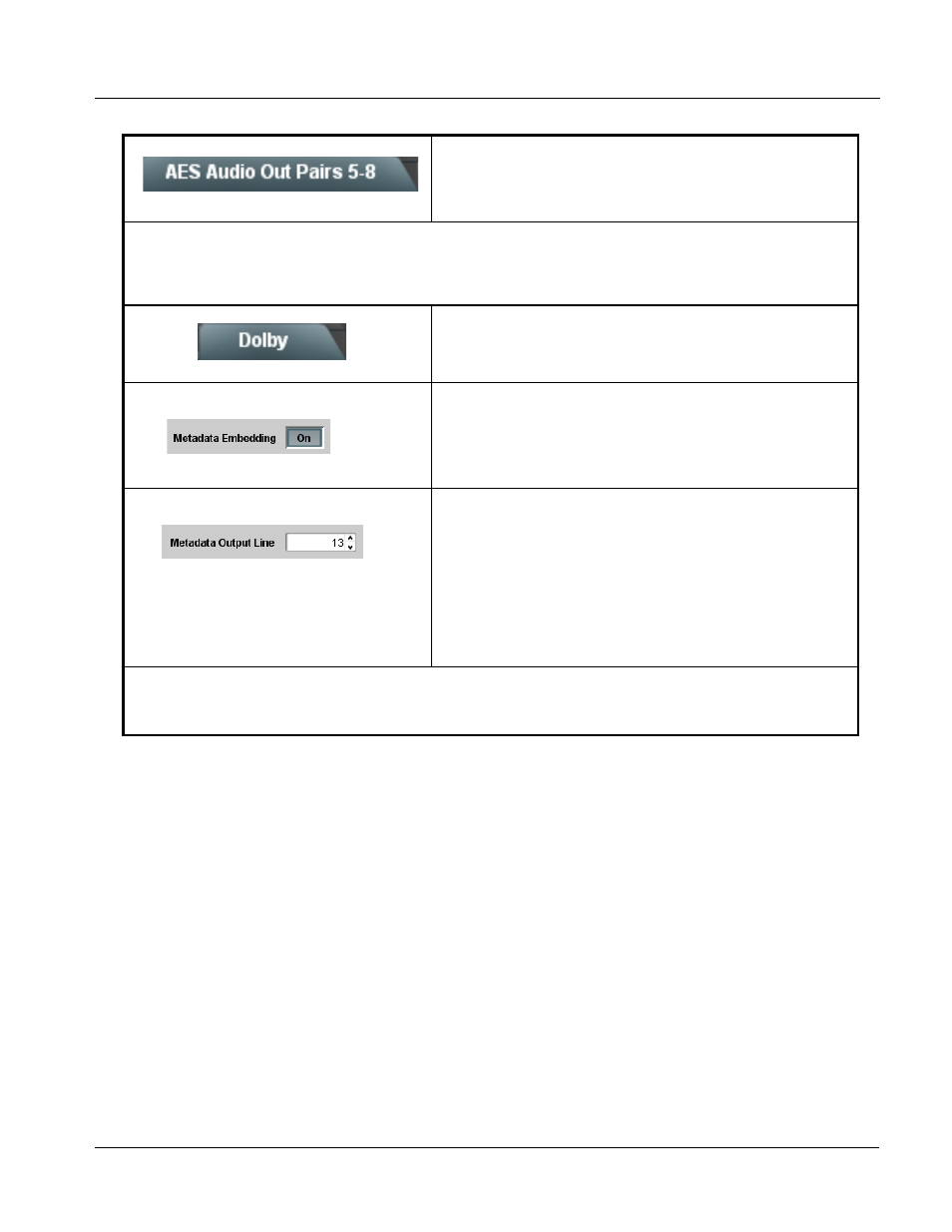 Aes audio out pairs 5-8, Dolby metadata, Aes audio out pairs 5-8 -25 dolby metadata -25 | Dolby metadata f, Operating instructions, 9033 function submenu list and descriptions | Cobalt Digital COMPASS 9033 Input Processing Analog to Digital Video User Manual | Page 63 / 90