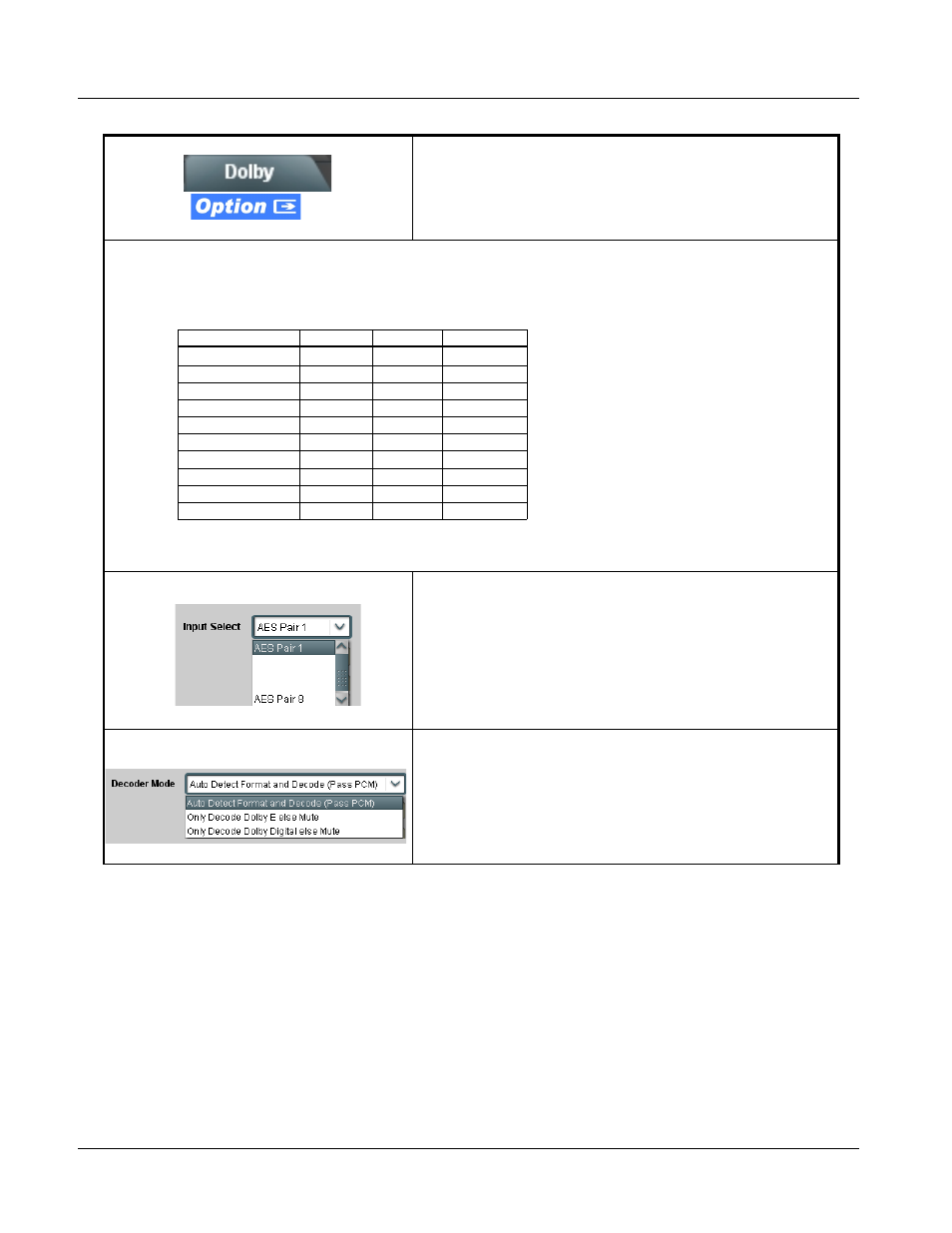 Dolby decoder, Dolby decoder -26, 9033 function submenu list and descriptions | 9033-dec only) routes a dolby, Encoded pair to the dolby, Decoder, and provides dolby | Cobalt Digital COMPASS 9033 Input Processing Analog to Digital Video User Manual | Page 64 / 90
