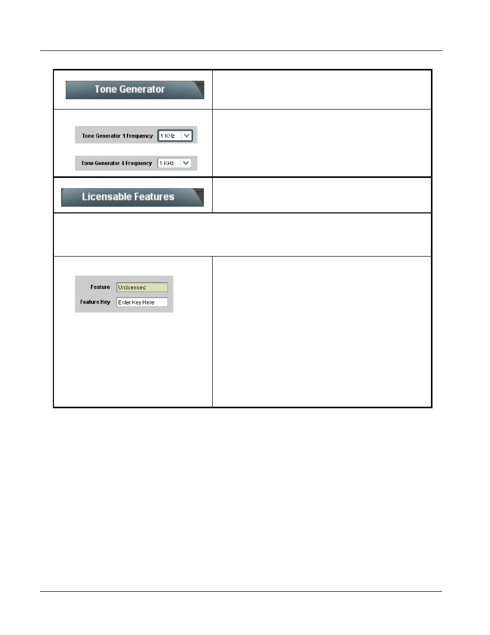 Tone generator, Licensable features, Tone generator -40 licensable features -40 | 9033 function submenu list and descriptions | Cobalt Digital COMPASS 9033 Input Processing Analog to Digital Video User Manual | Page 78 / 90