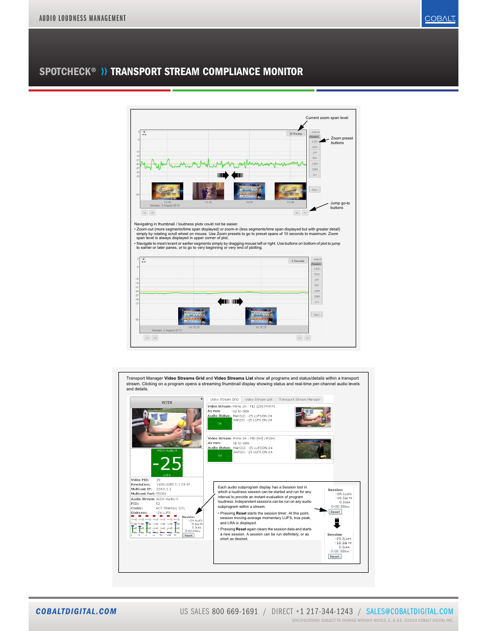 Spotcheck, Transport stream compliance monitor, Audio loudness management | Cobalt Digital SPOTCHECK Transport Stream Compliance Monitor User Manual | Page 3 / 5