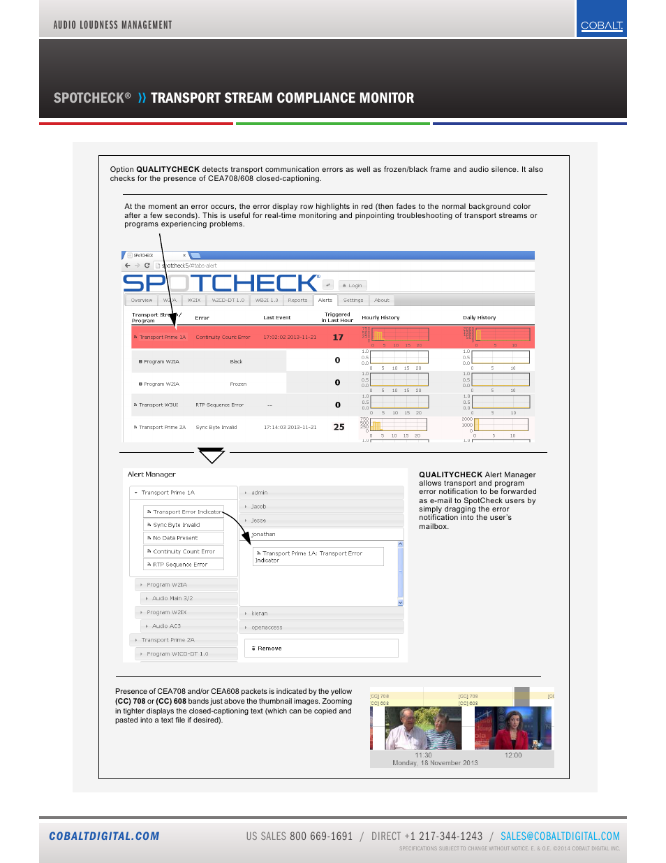 Spotcheck, Transport stream compliance monitor | Cobalt Digital SPOTCHECK Transport Stream Compliance Monitor User Manual | Page 4 / 5