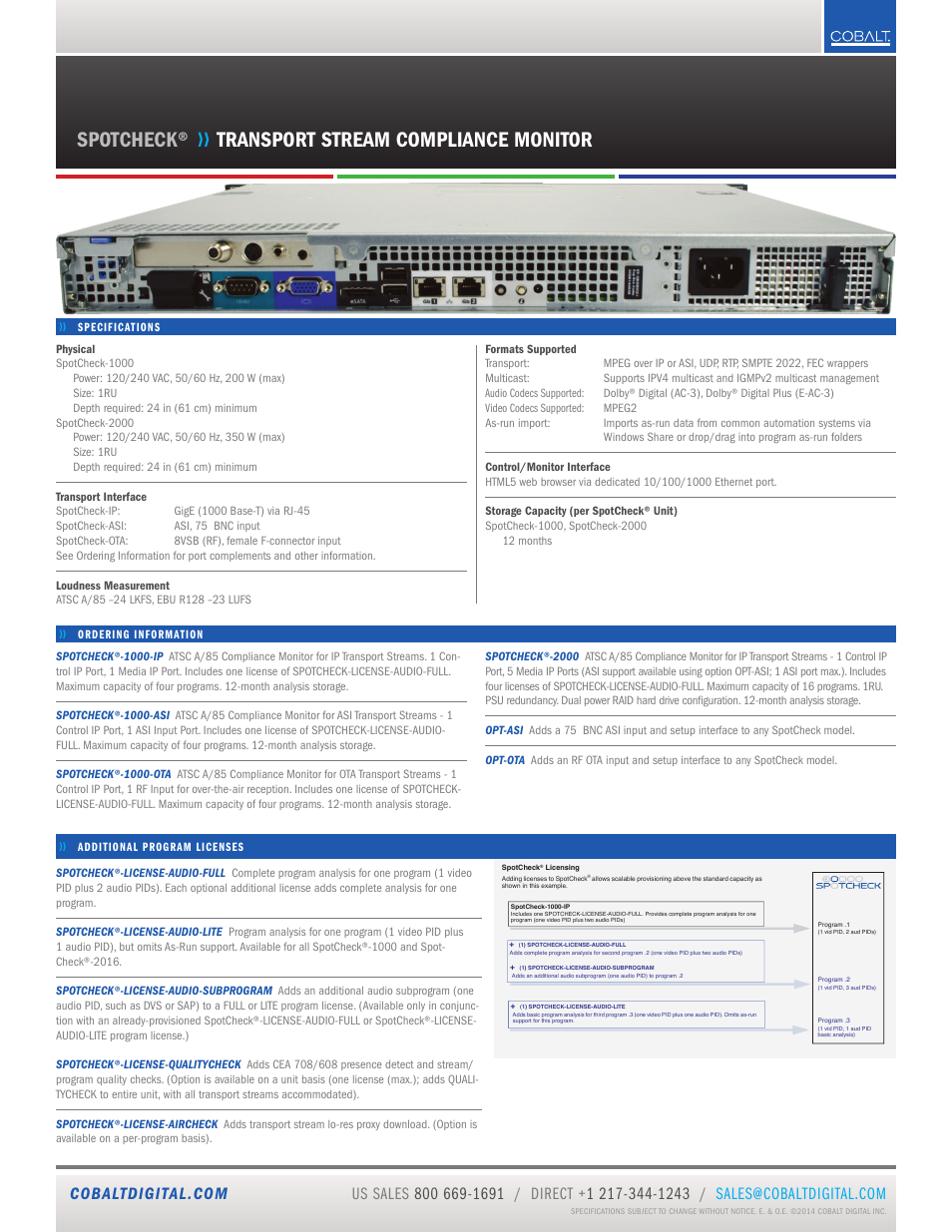 Spotcheck, Transport stream compliance monitor | Cobalt Digital SPOTCHECK Transport Stream Compliance Monitor User Manual | Page 5 / 5