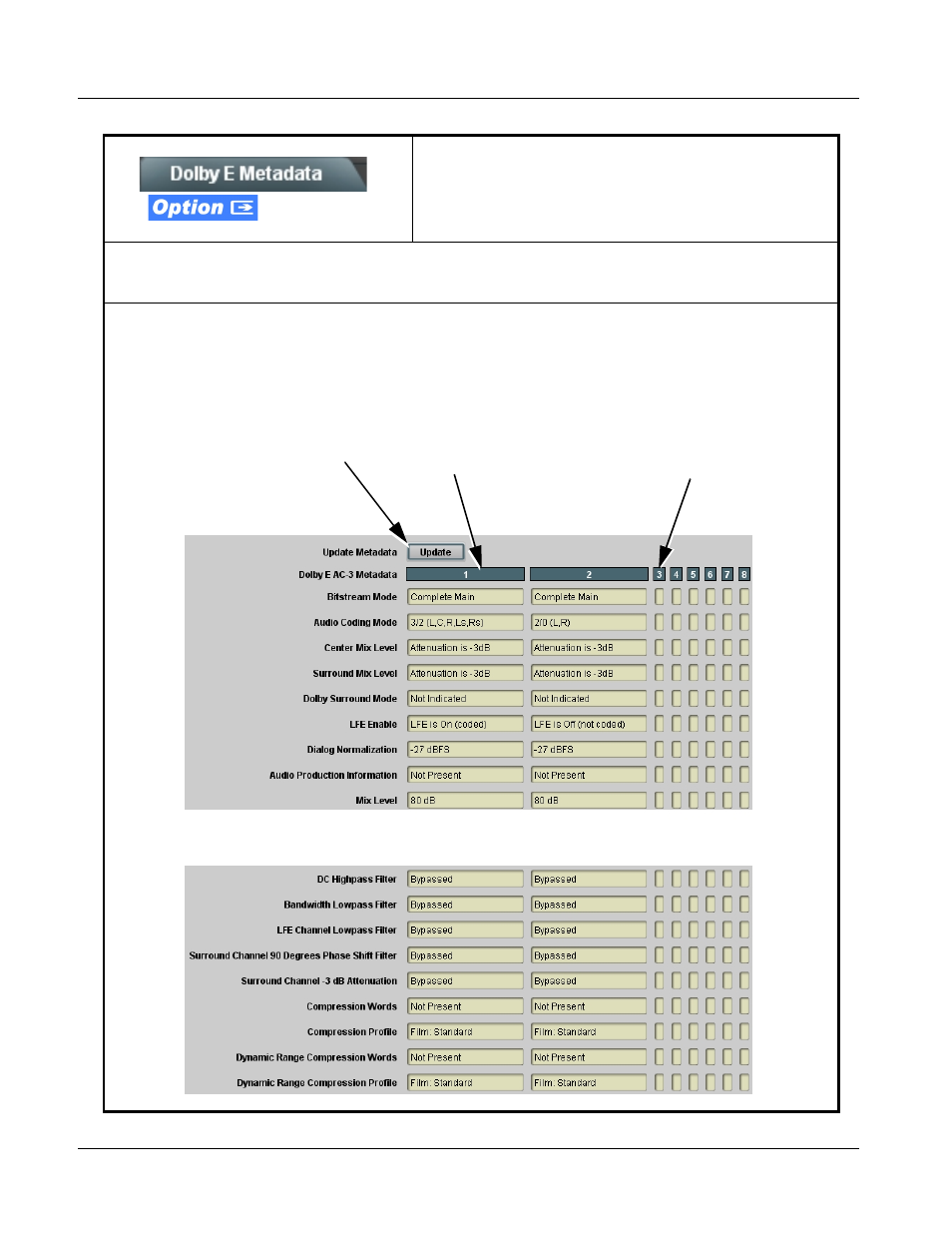 Dolby e metadata, Dolby e metadata -34, 9034 function submenu list and descriptions | Cobalt Digital COMPASS 9034 Input Processing Analog to Digital Video User Manual | Page 74 / 98