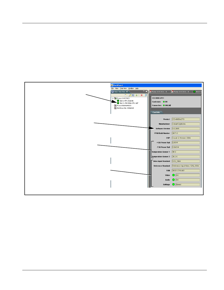 Checking 9086 card information, Checking 9086 card information -7, Checking 9086 card information (p. 3-7) | Operating instructions | Cobalt Digital COMPASS 9086 Embedded Audio Loudness Processor User Manual | Page 35 / 78