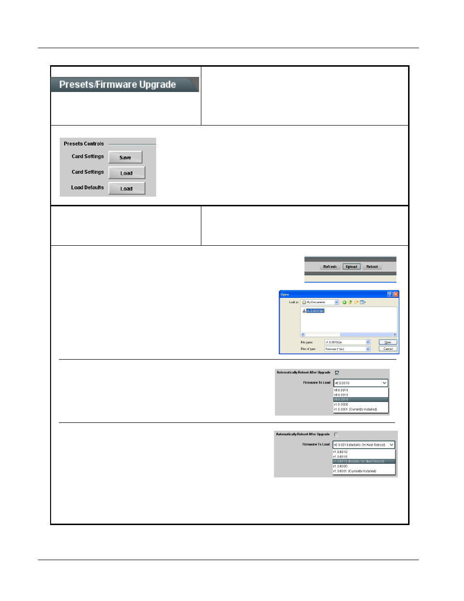 Presets/card firmware upgrade, Presets/card firmware upgrade -26, 9502-dcda function submenu list and descriptions | Cobalt Digital OBSIDIAN 3G 9502-DCDA-3G Downconverter User Manual | Page 52 / 62