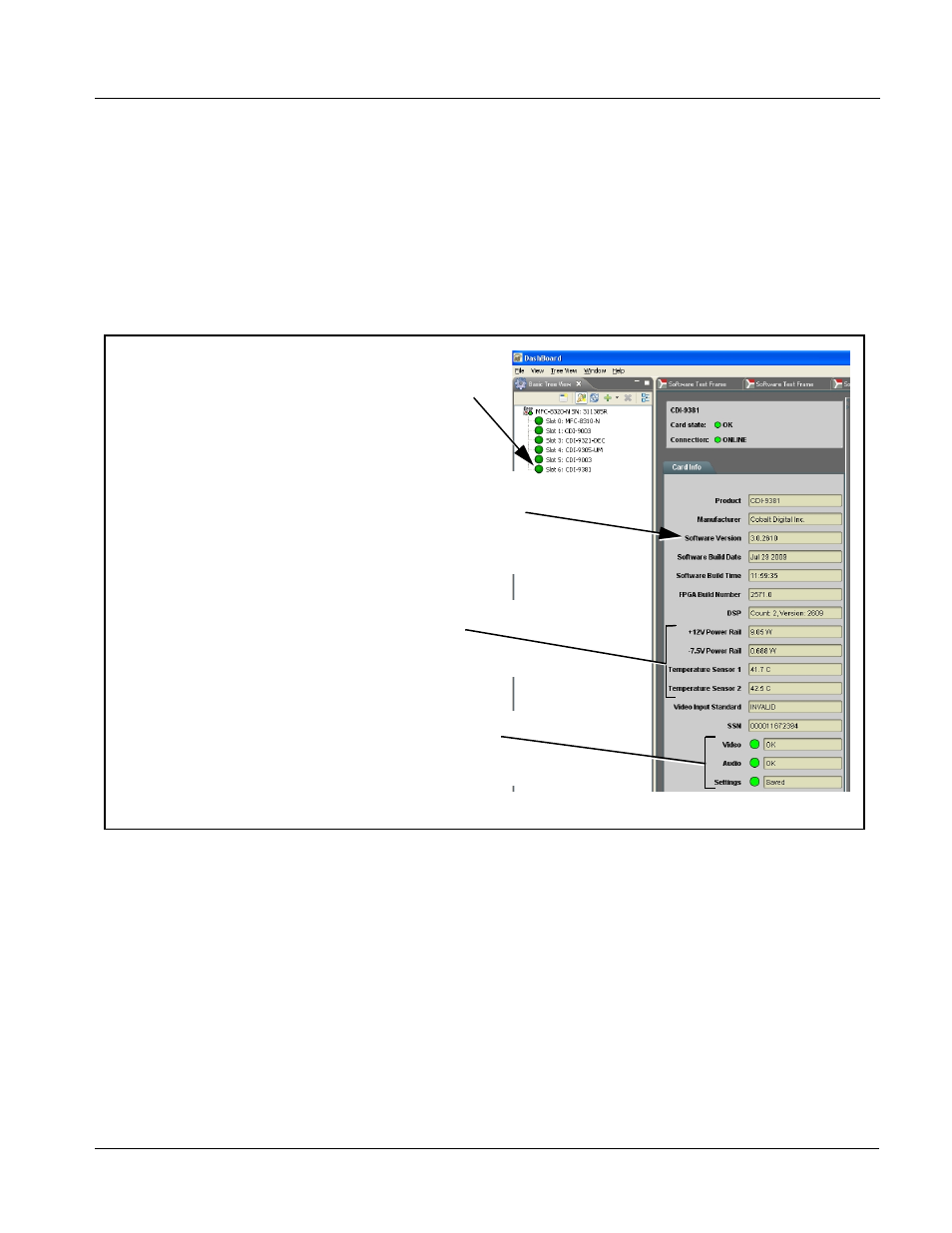 Checking 9381 card information, Checking 9381 card information -7, Checking 9381 card information (p. 3-7) | Operating instructions | Cobalt Digital COMPASS 9381 HD_SD-SDI Timecode Inserter User Manual | Page 35 / 68