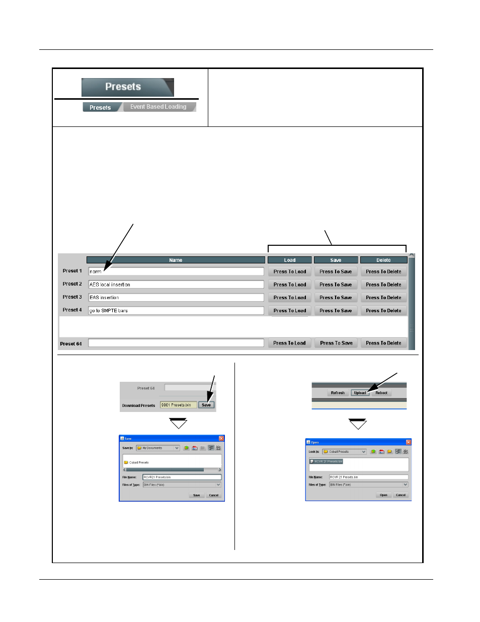 Presets, Presets -58, 9985 function submenu list and descriptions | Cobalt Digital FUSION 3G 9985 3G_HD_SD Loudness Processor User Manual | Page 110 / 136