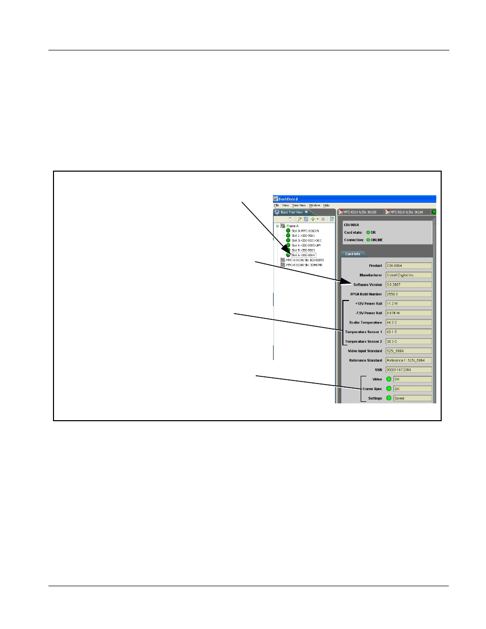Checking 9064 card information, Checking 9064 card information -7, Checking 9064 card information (p. 3-7) | Operating instructions | Cobalt Digital COMPASS 9064 Up_Down_Cross Converter User Manual | Page 37 / 82