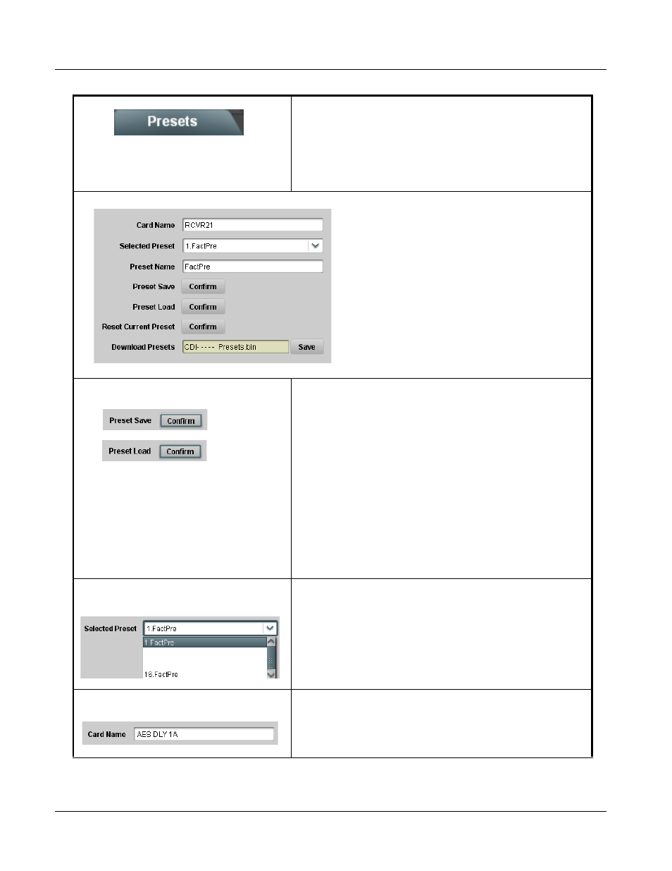 Presets, Presets -20, 9301 function submenu list and descriptions | Cobalt Digital COMPASS 9301 AES Audio Delay User Manual | Page 50 / 62