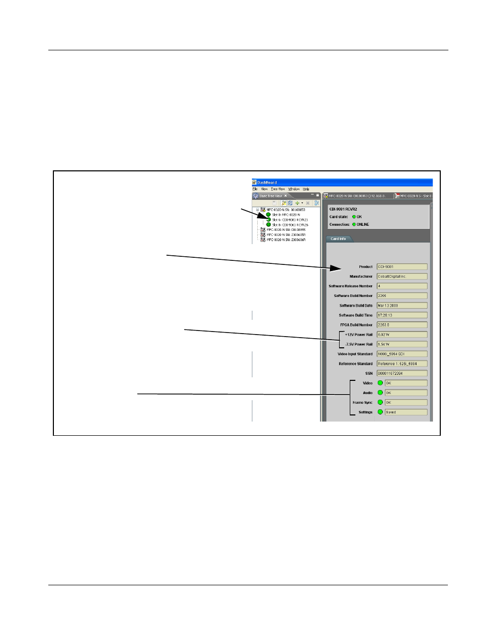 Checking 9081 card information, Checking 9081 card information -7, Checking 9081 card information (p. 3-7) | Operating instructions | Cobalt Digital COMPASS 9081 HD_SD Frame Sync User Manual | Page 37 / 82