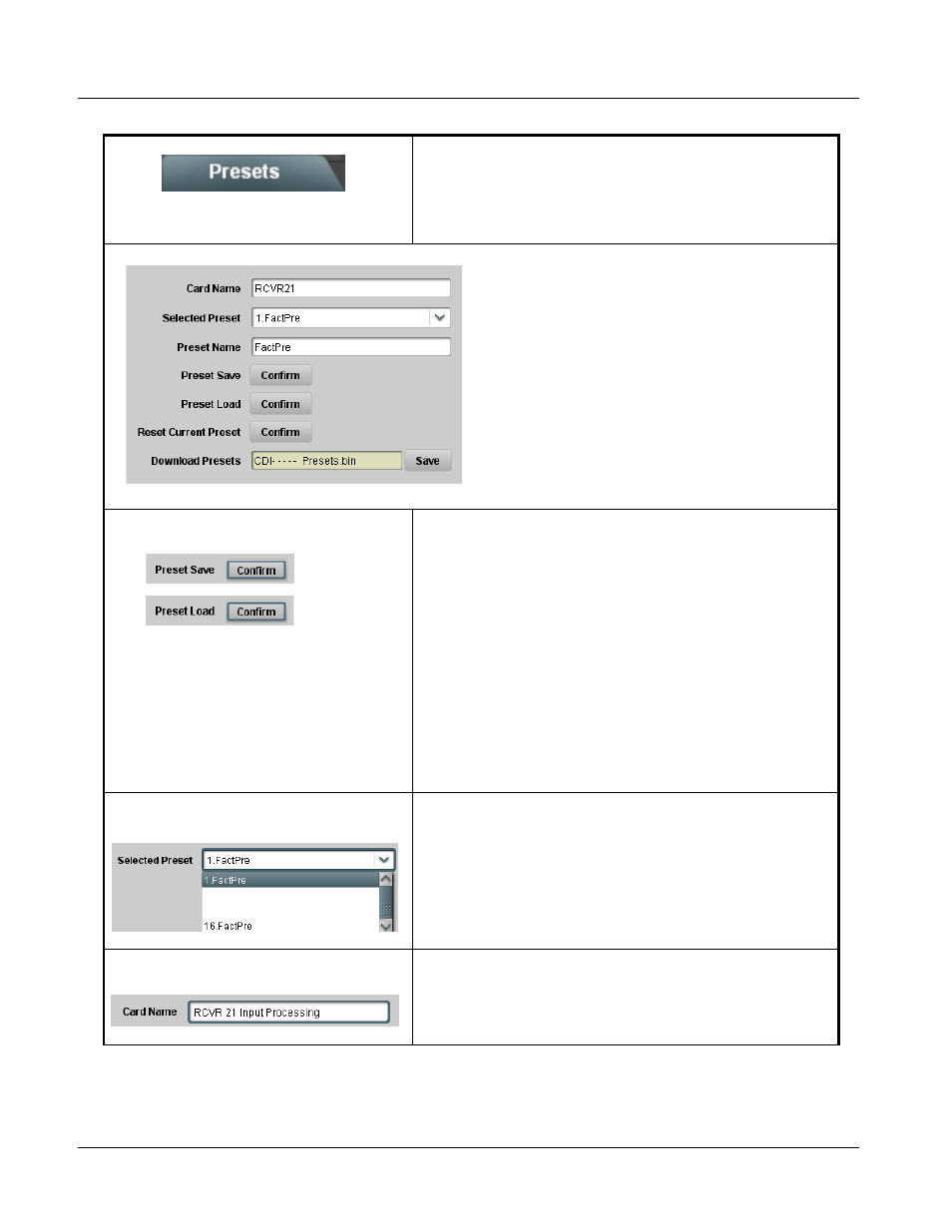 Presets, Presets -38, 9081 function submenu list and descriptions | Cobalt Digital COMPASS 9081 HD_SD Frame Sync User Manual | Page 68 / 82
