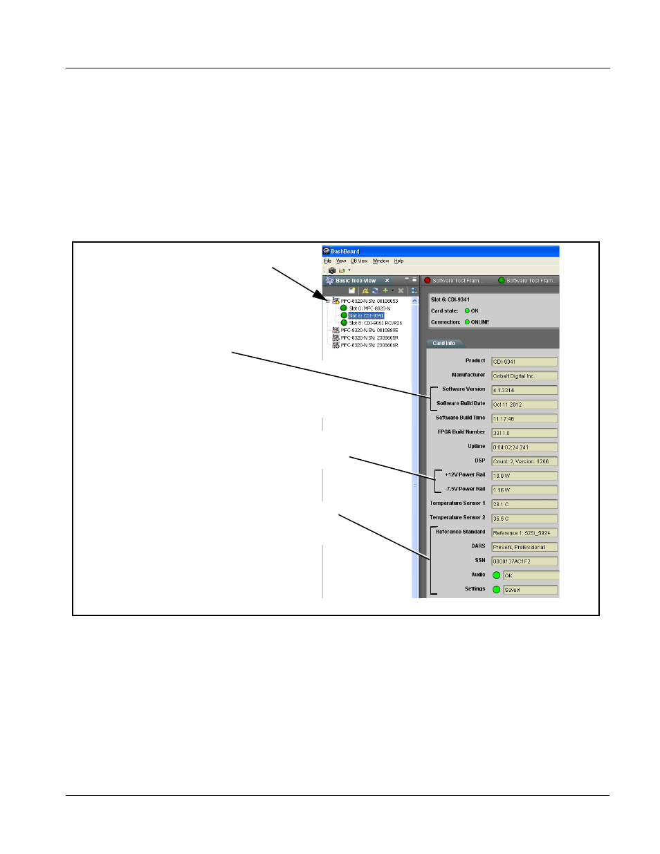 Checking 9341 card information, Checking 9341 card information -7, Checking 9341 card information (p. 3-7) | Operating instructions | Cobalt Digital COMPASS 9341 8-channel Analog Audio to AES Converter User Manual | Page 35 / 56