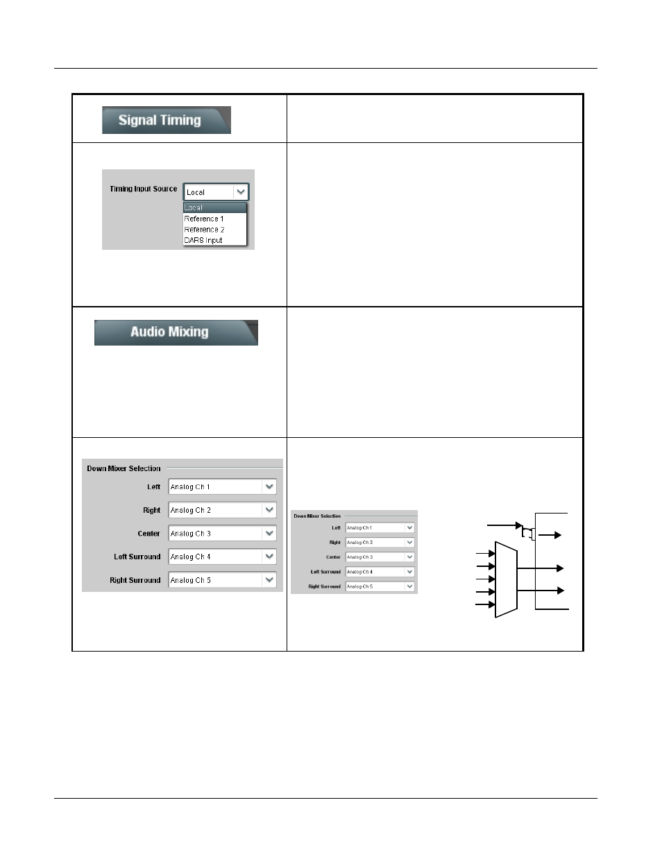 Signal timing, Audio mixing, Signal timing -12 | Audio mixing -12, 9341 function submenu list and descriptions | Cobalt Digital COMPASS 9341 8-channel Analog Audio to AES Converter User Manual | Page 40 / 56