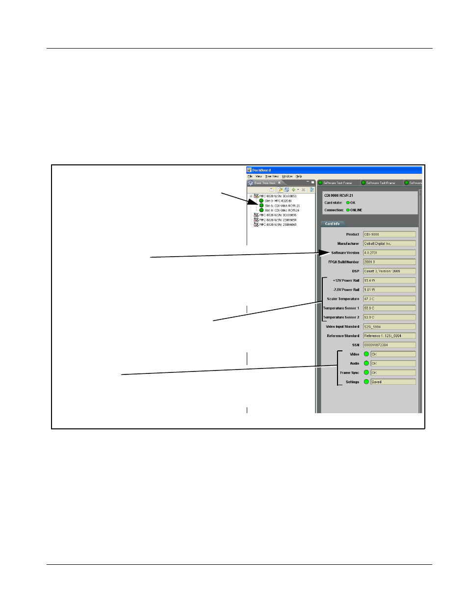 Checking 9066 card information, Checking 9066 card information -7, Checking 9066 card information (p. 3-7) | Operating instructions | Cobalt Digital COMPASS 9066 Upconverter User Manual | Page 49 / 114