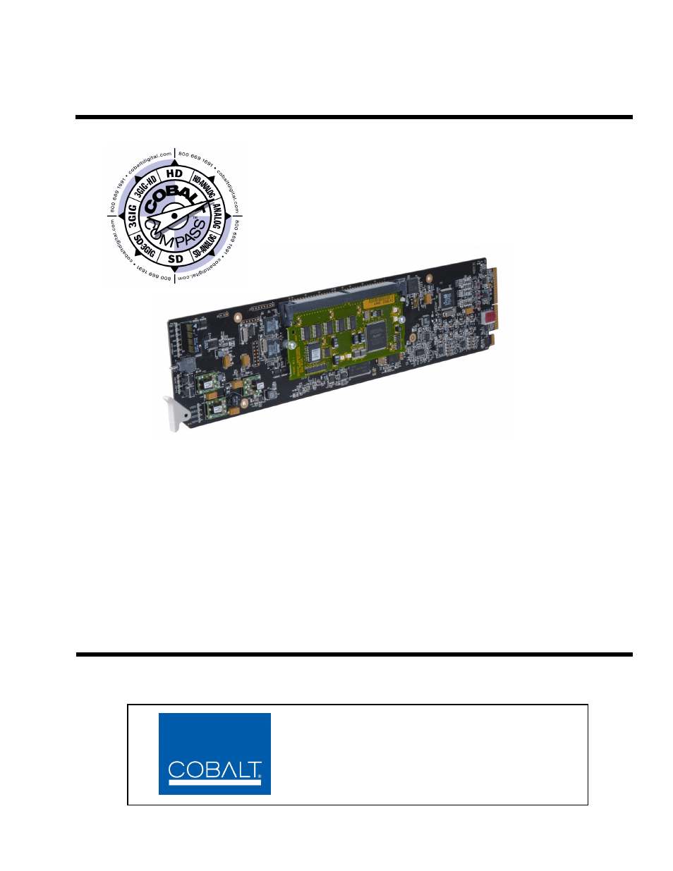 Cobalt Digital COMPASS 9035 Analog and SDI Input to SDI Output Converter User Manual | 106 pages