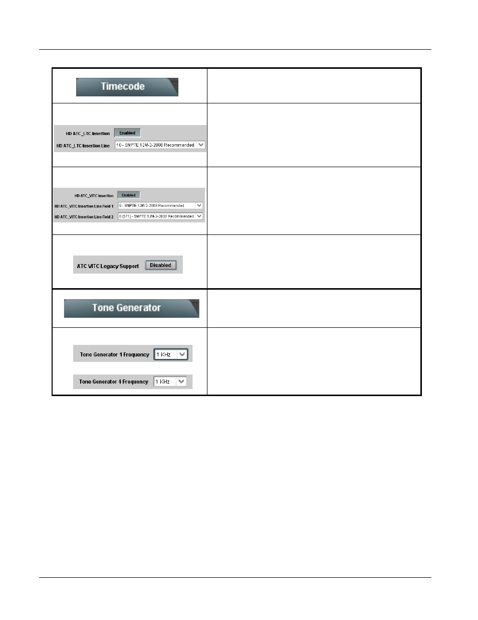 Tone generator, Tone generator -40, 9067 function submenu list and descriptions | Cobalt Digital COMPASS 9067 Upconverter User Manual | Page 72 / 90