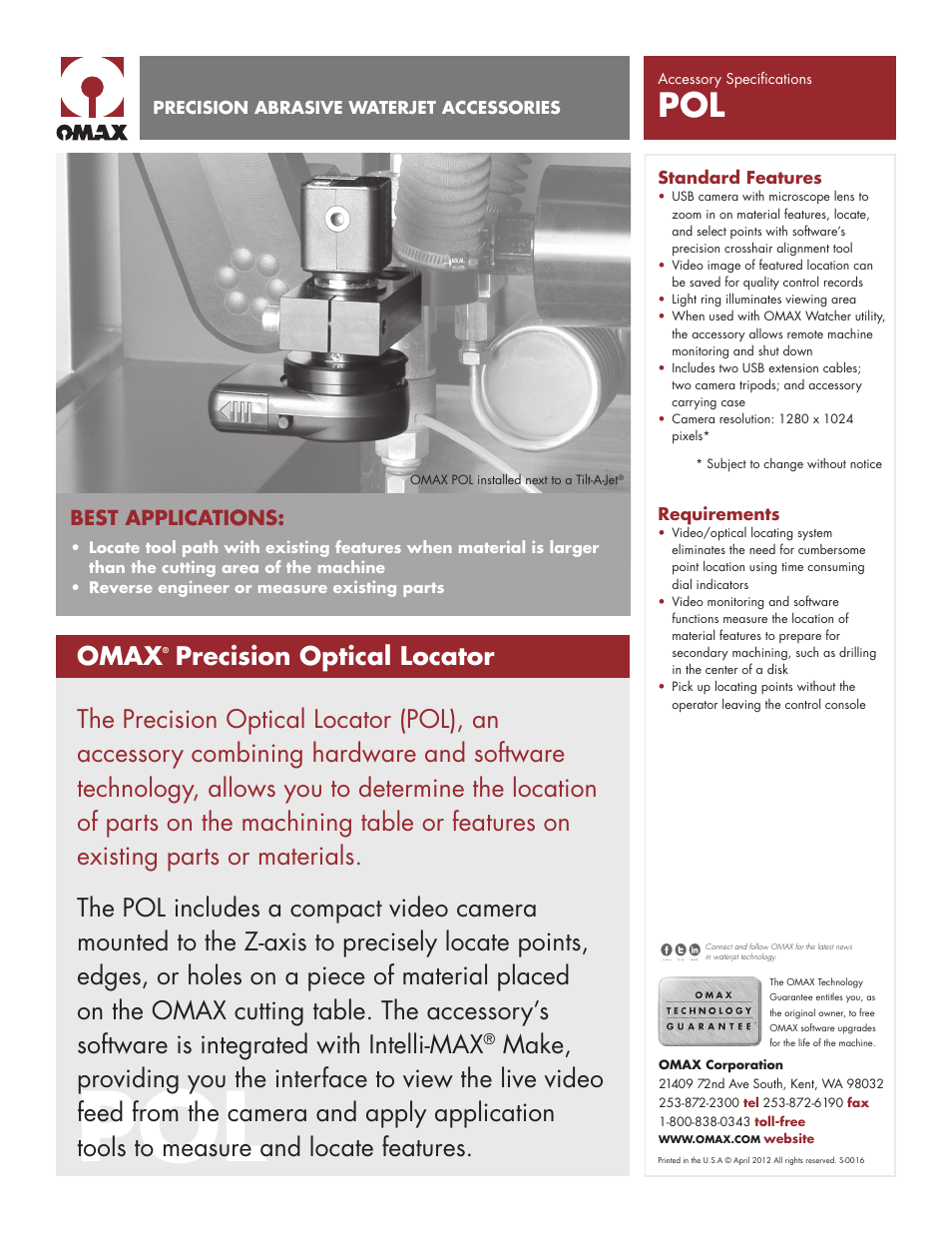 OMAX Precision Optical Locator User Manual | 2 pages