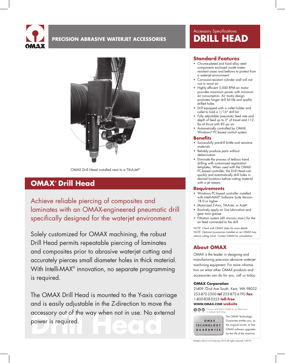 OMAX Drill Head User Manual | 1 page