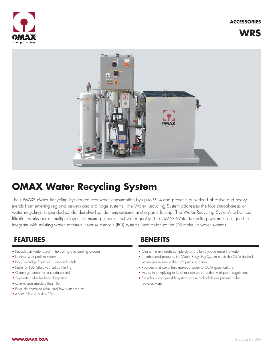 OMAX Water Recycling System User Manual | 2 pages