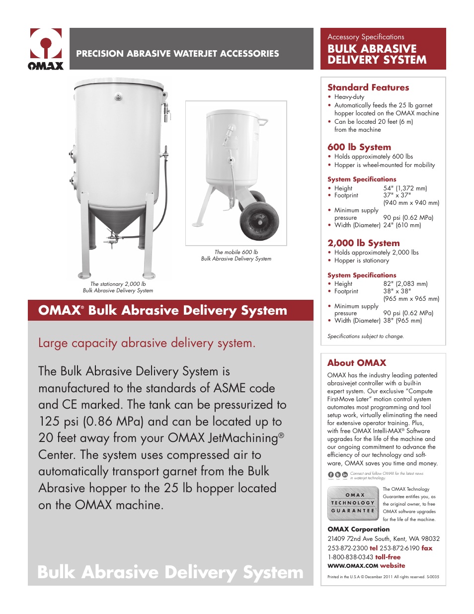 OMAX Bulk Abrasive Delivery System User Manual | 1 page