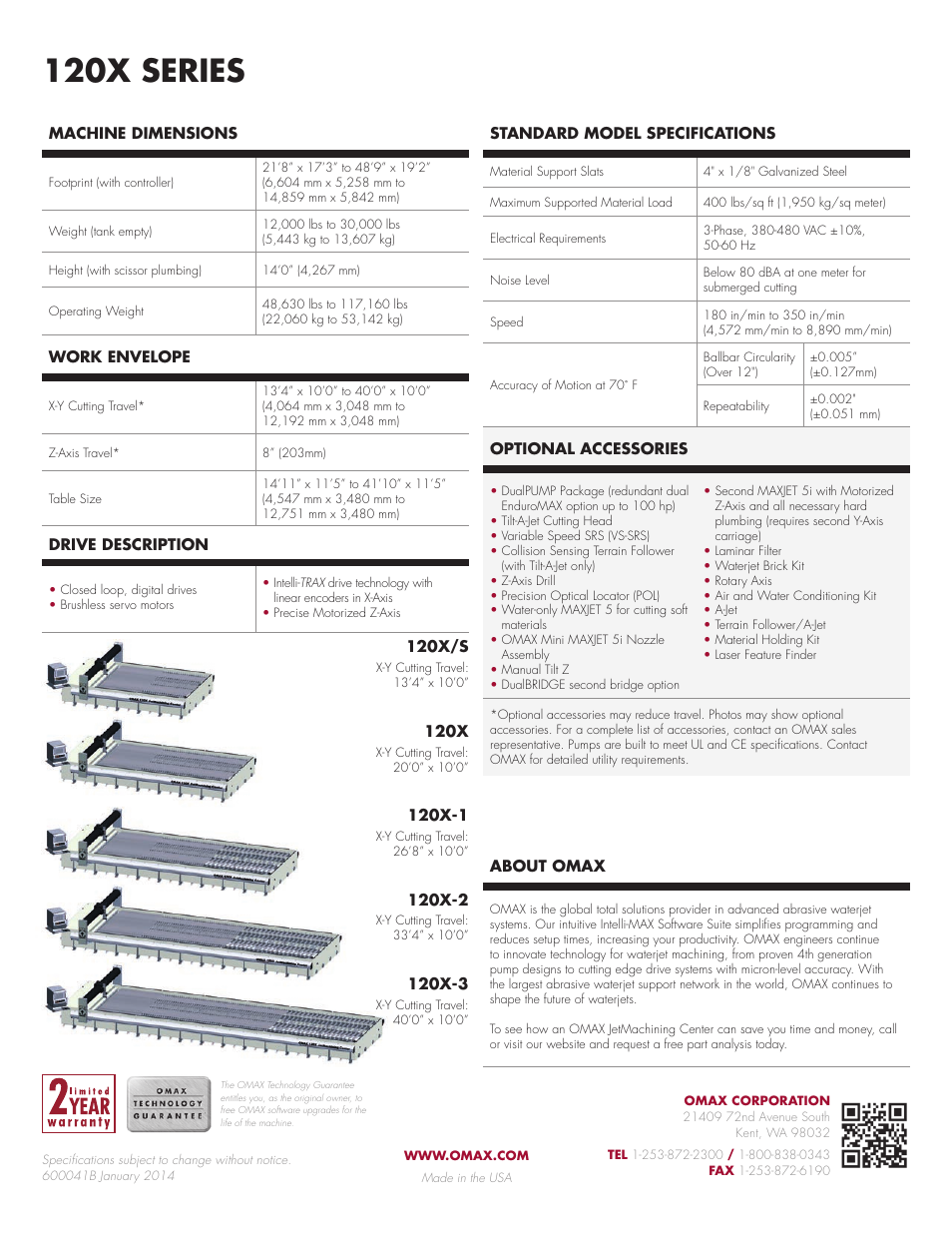 120x series | OMAX 120X Series JetMachining Center User Manual | Page 2 / 2